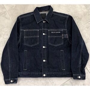 Sean John Denim Trucker Jacket Y2K Hip Hop Dark Wash Logo Youth M 12-14 M XS W S